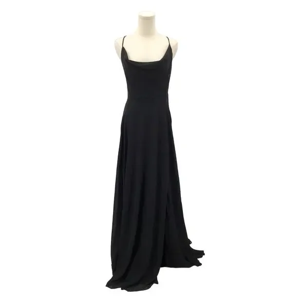 LULU'S Romantically Speaking Black Cowl Lace-Up Maxi Party Dress (medium) - Picture 2 of 9